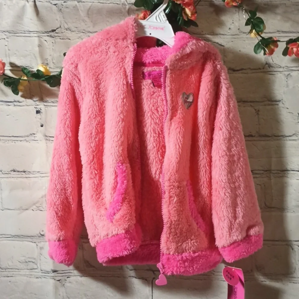See updated listing Johnson FauxFur Fuzzy Kitten Hooded Jacket two tone Coral - Picture 2 of 9